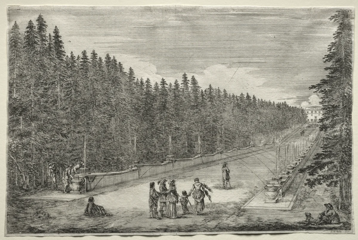 Views of the Villa of Pratolino: The Promenade of the Fountains by Stefano della Bella, print, 1648-1658