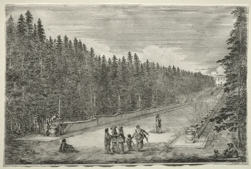 Views of the Villa of Pratolino: The Promenade of the Fountains by Stefano della Bella, print, 1648-1658