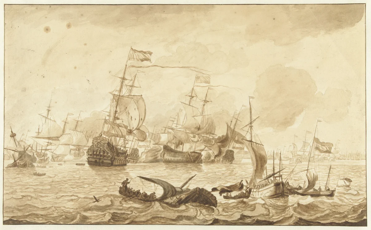 Zeeslag by anonymous, drawing, 1641-1708