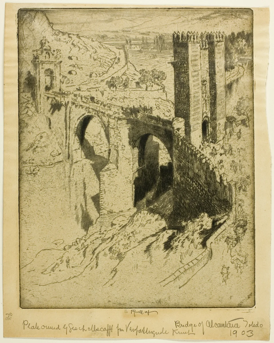 The Bridge of Alcantara, Toledo by Joseph Pennell, print, 1904