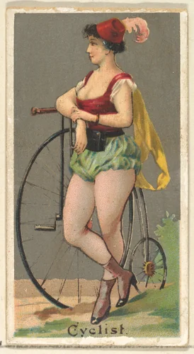 Cyclist, from the Occupations for Women series (N166) for Old Judge and Dogs Head Cigarettes by Goodwin & Company, print, 1887