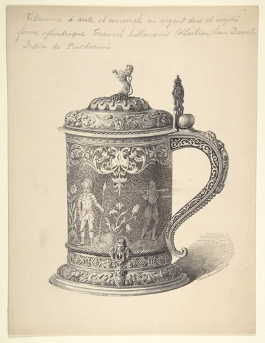 Preparatory Drawing for an Illustration of a Seventeenth-Century Dutch Tankard from the Demidov Collection by C. Prosdocimi, drawing, 1879