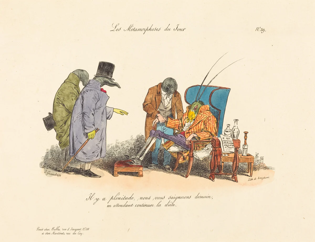 The Ailing Cricket by Jean-Ignace-Isidore Grandville, print, 1829
