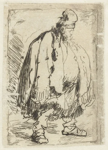A stout man in large cloak by Léopold Flameng, print, 1859