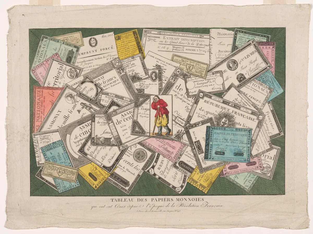 Picture of Revolutionary Assignats (Tableau des papiers monnoies qui ont eut cours depuis l'epoque de la Révolution française) by Unknown Artist, print, 1797