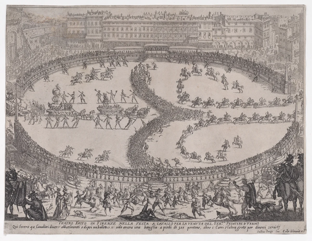 Vue d'Ensemble de la Fête (View of the Ensemble of the Festival), from "Guerre de Beaute" (Guerra di Bellezza) (War of Beauty) by Jacques Callot, print, 1616
