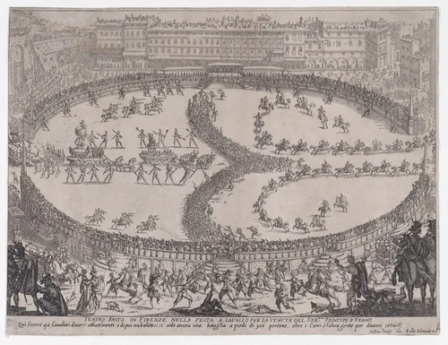 Vue d'Ensemble de la Fête (View of the Ensemble of the Festival), from "Guerre de Beaute" (Guerra di Bellezza) (War of Beauty) by Jacques Callot, print, 1616