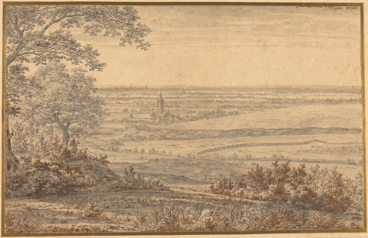 Extensive Landscape Seen from the Edge of a Forest by Joris van der Haagen, drawing, 1615-1669
