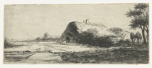 Kanaal met boerderij en een boot by anonymous, print, 1630-1700