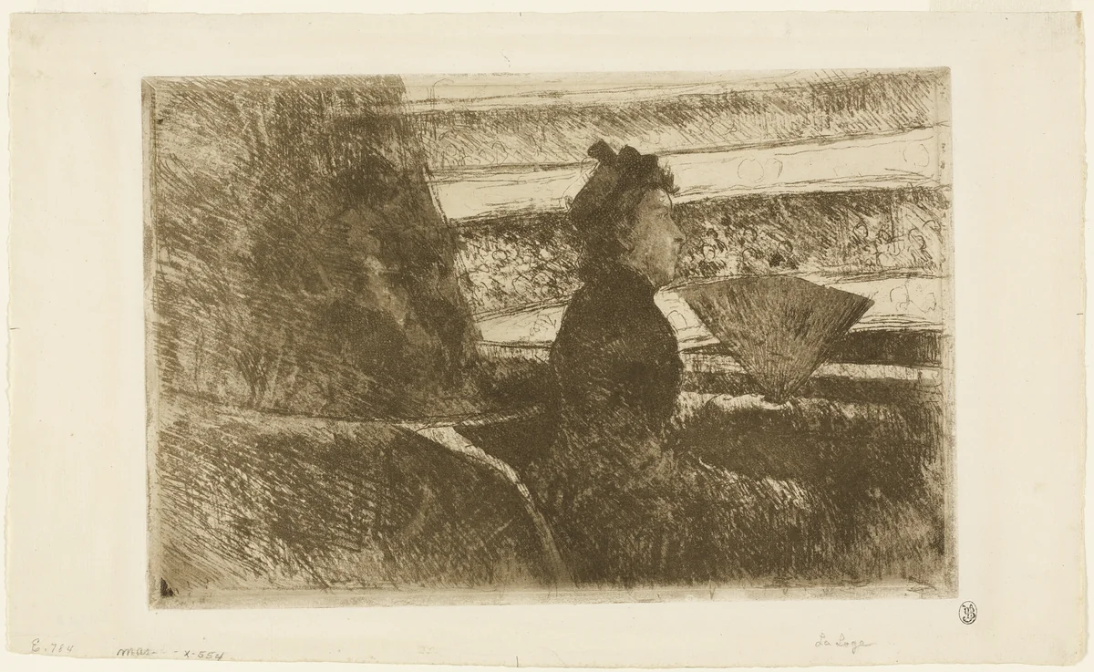 Lady in Black, in a Loge, Facing Right by Mary Cassatt, print, 1881