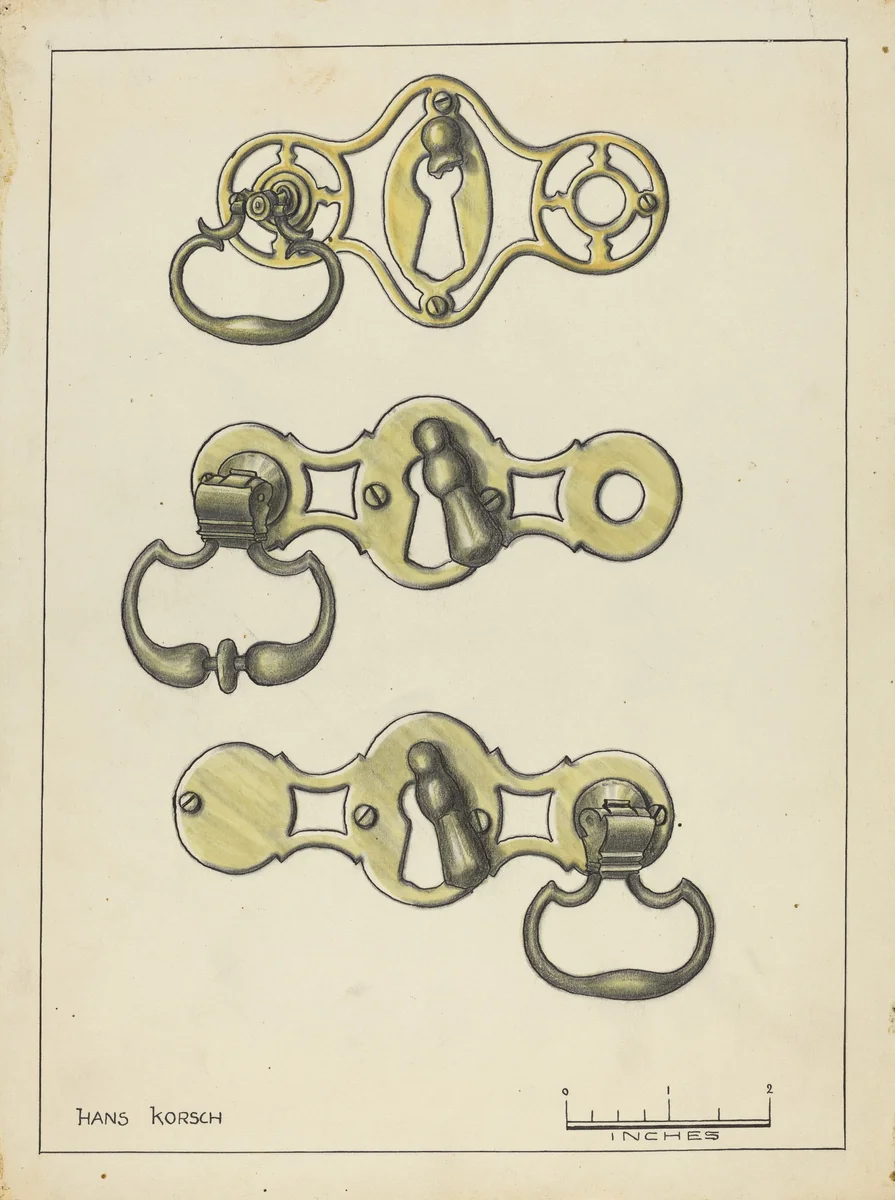 Three Door Handles by Hans Korsch, index of american design, 1935-1942