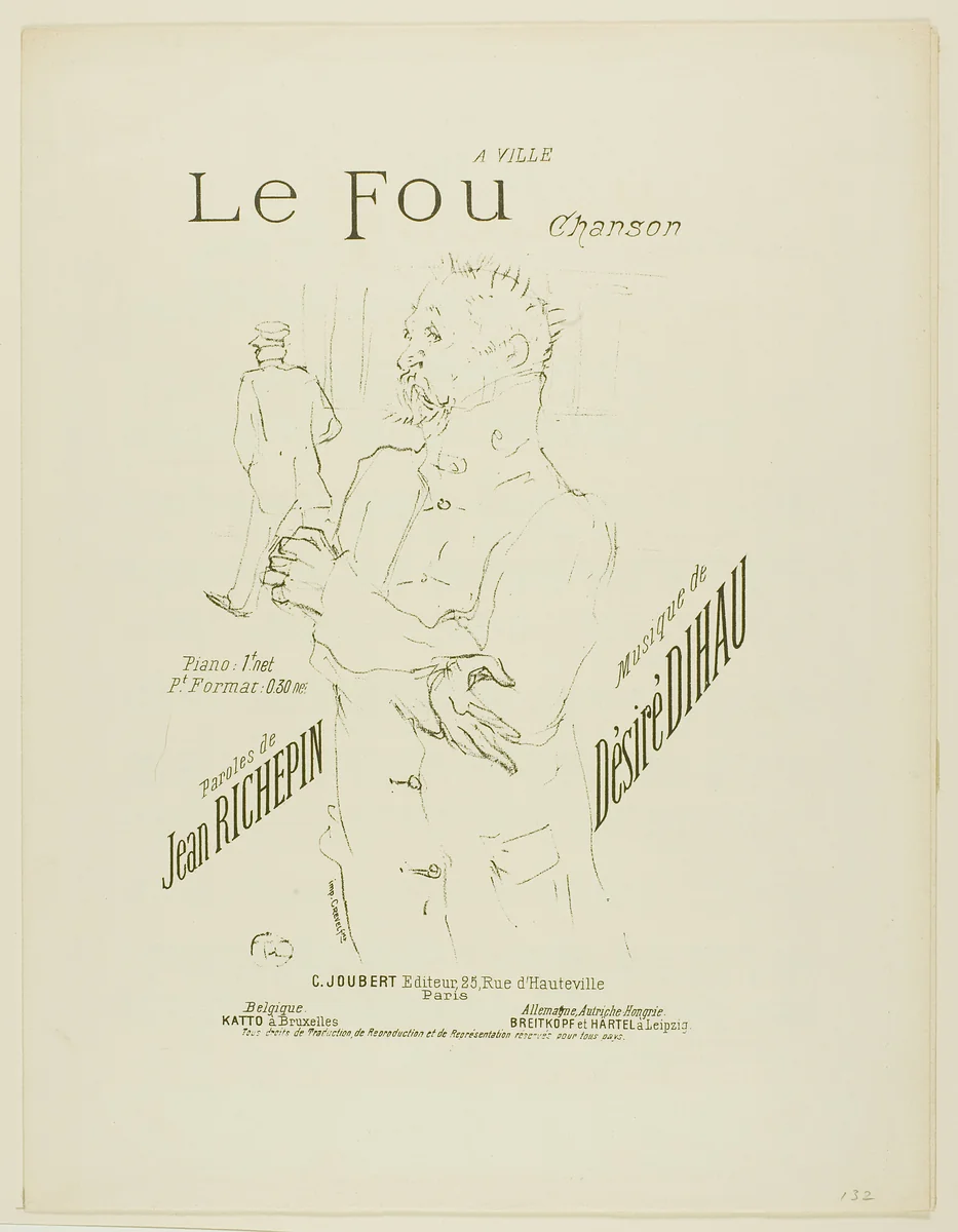 The Madman, from Mélodies de Désiré Dihau by Henri de Toulouse-Lautrec, print, 1895