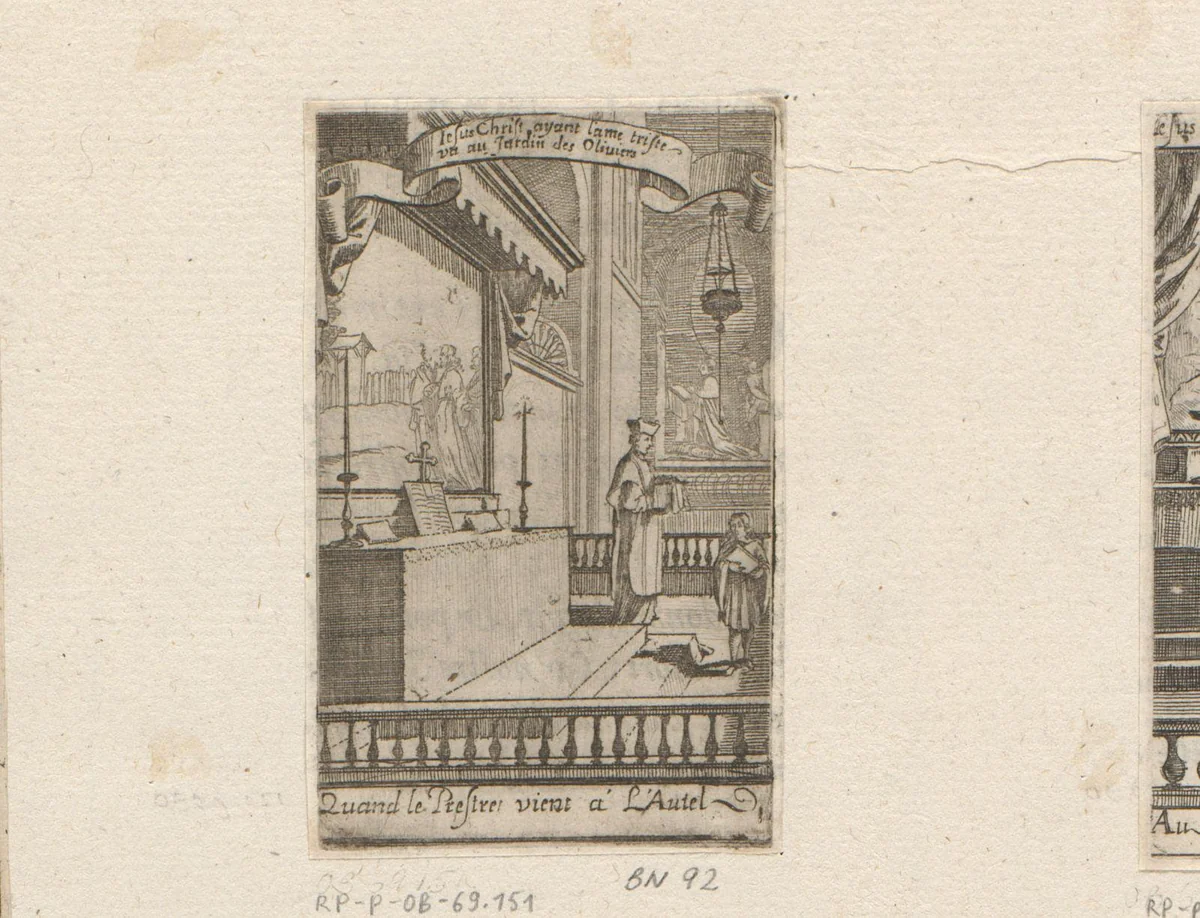 Priester aan een altaar by Sébastien Leclerc, print, 1661