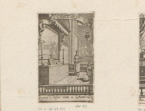 Priester aan een altaar by Sébastien Leclerc, print, 1661