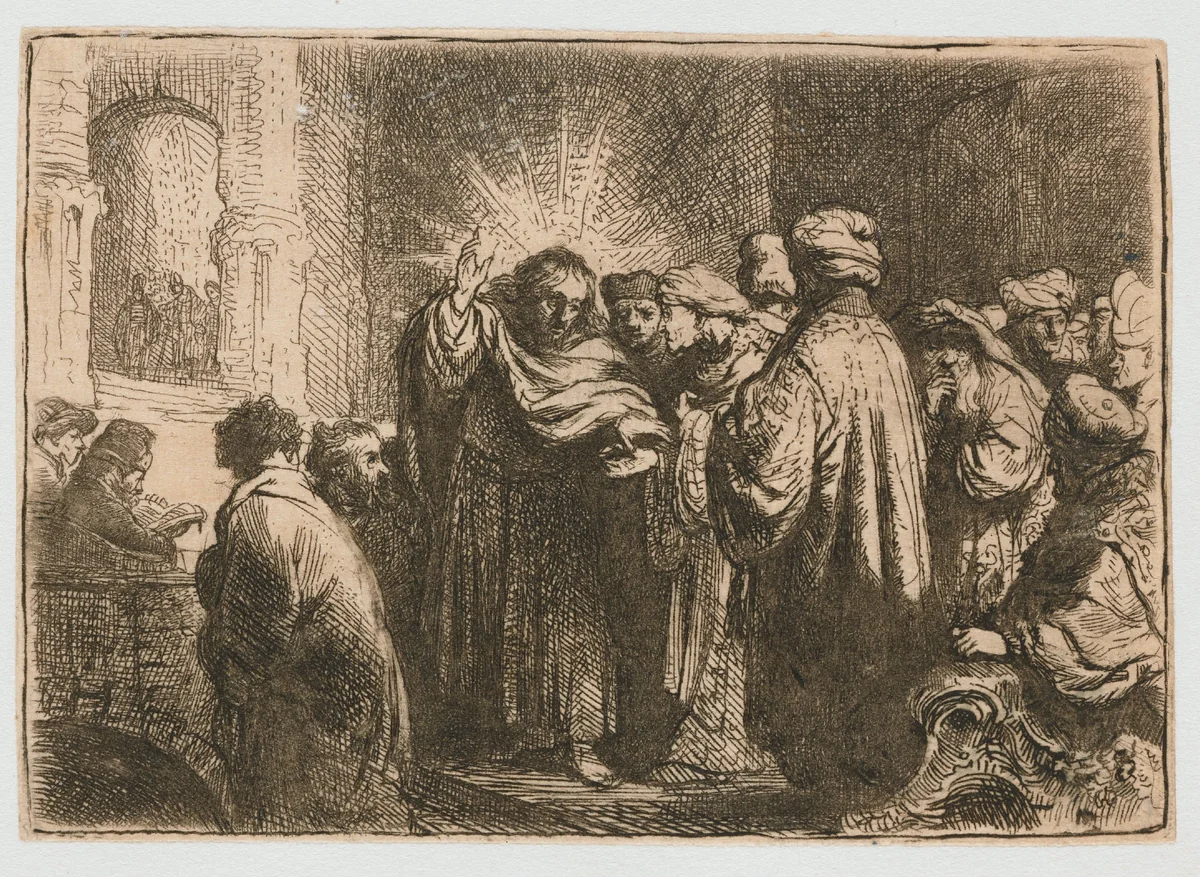 The tribute money by Rembrandt van Rijn, print, 1634
