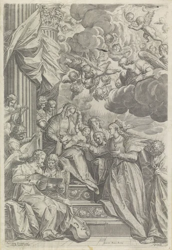 Mystieke huwelijk van de heilige Catharina by Unknown, print, 1582