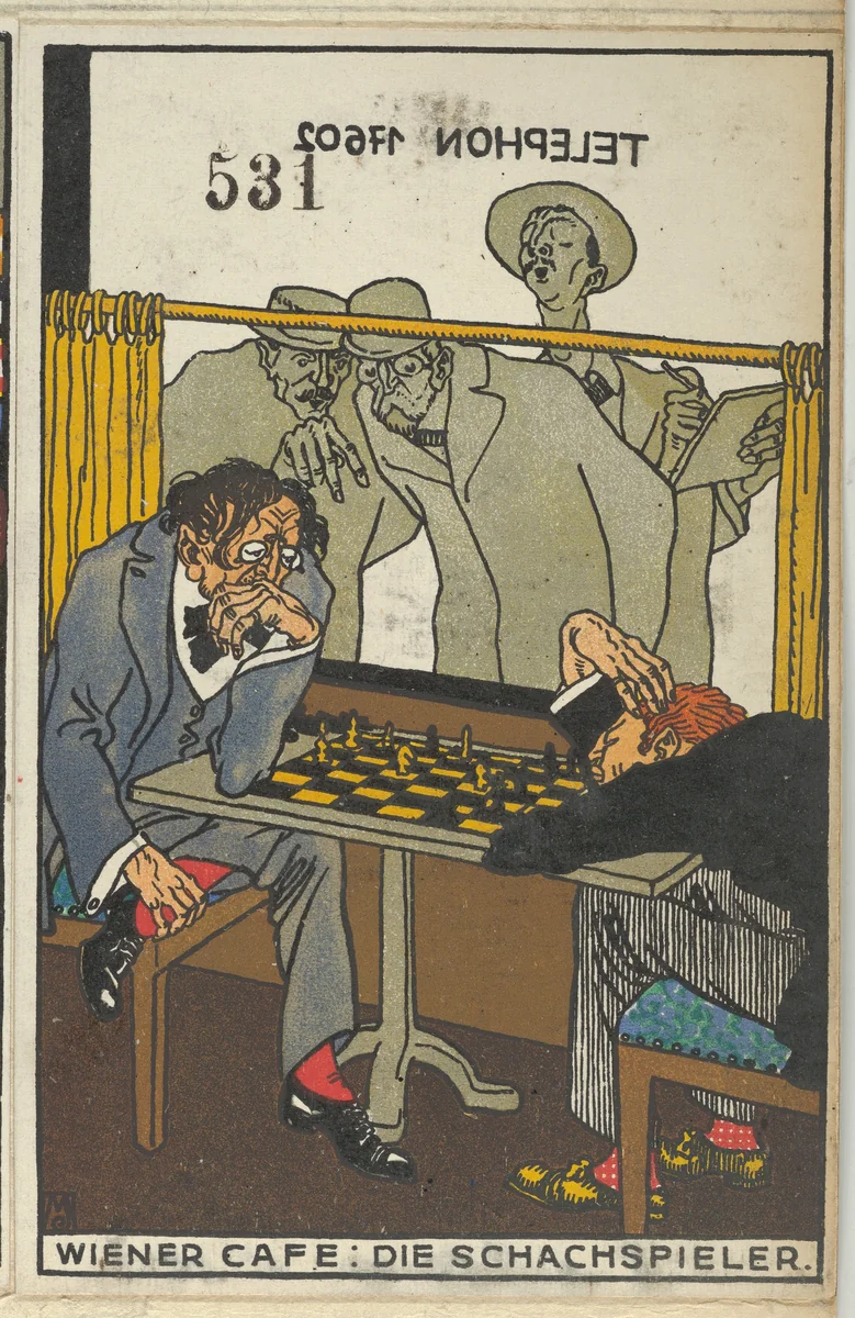 Viennese Café: The Chess Players (Wiener Café: Die Schachspieler) by Moriz Jung, print, 1911