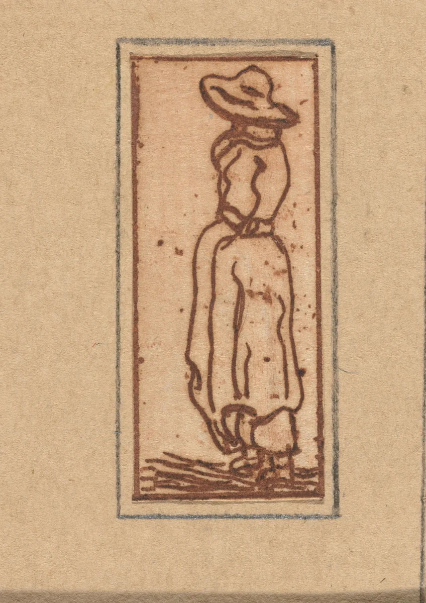 Staande vrouw met hoed by Jacob Hoolaart, print, 1728-1789