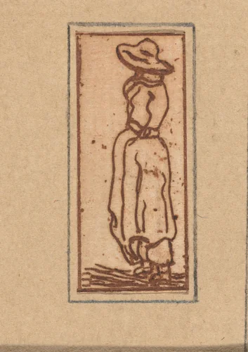 Staande vrouw met hoed by Jacob Hoolaart, print, 1728-1789