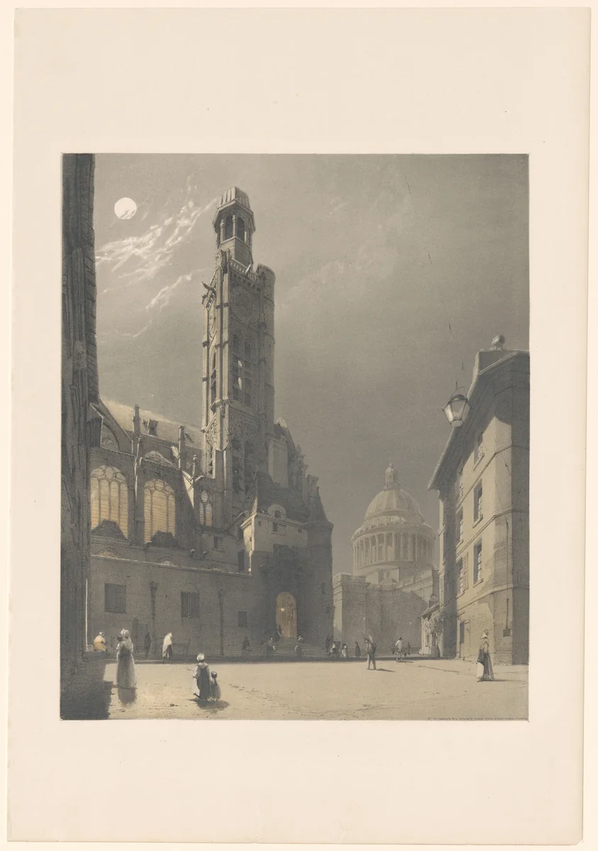 Gezicht op de Saint-Etienne-du-Mont en het Pantheon te Parijs by Thomas Shotter Boys, print, 1839