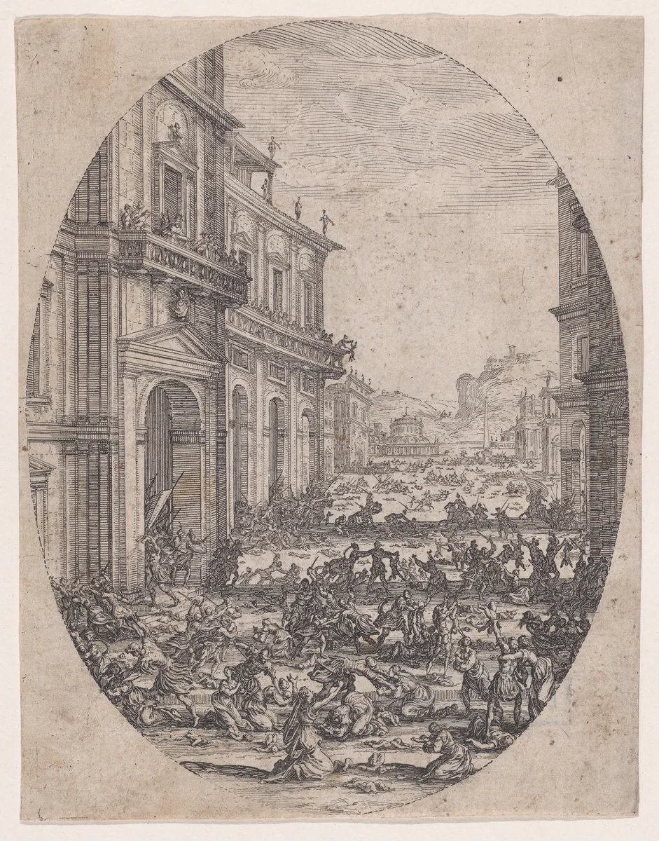 Plate 1, from "Le Massacre des Innocents" (The Massacre of the Innocents) by Jacques Callot, print, 1615-1625