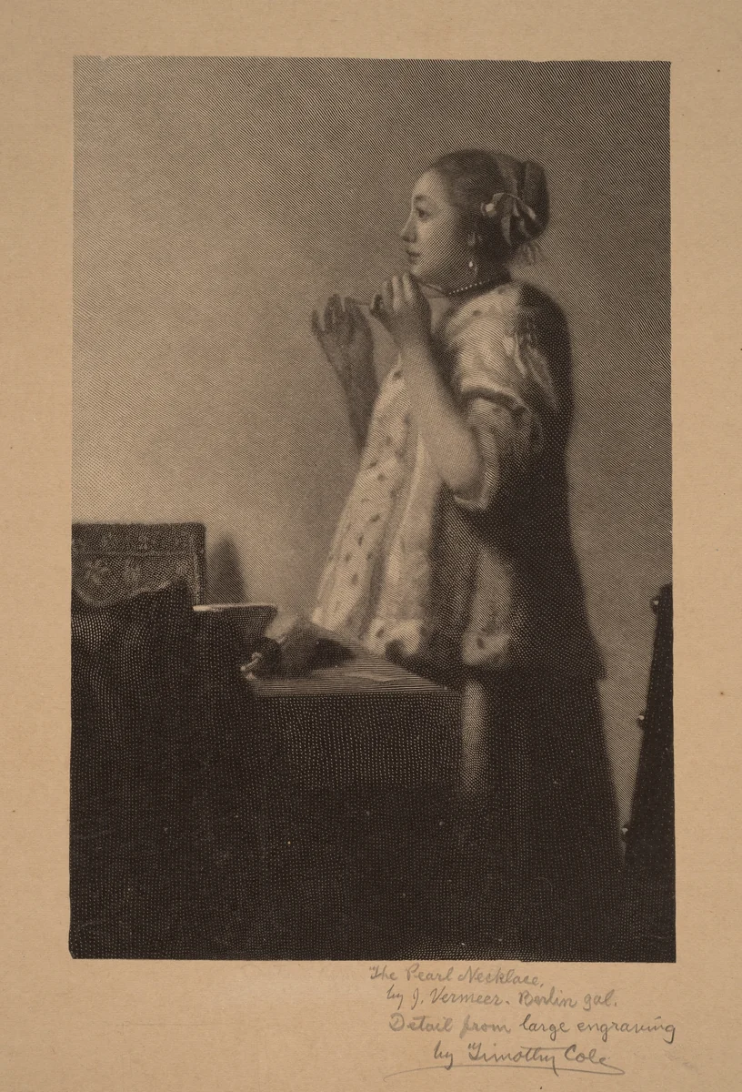 The Pearl Necklace by Timothy Cole
Johannes Vermeer, print, 1916