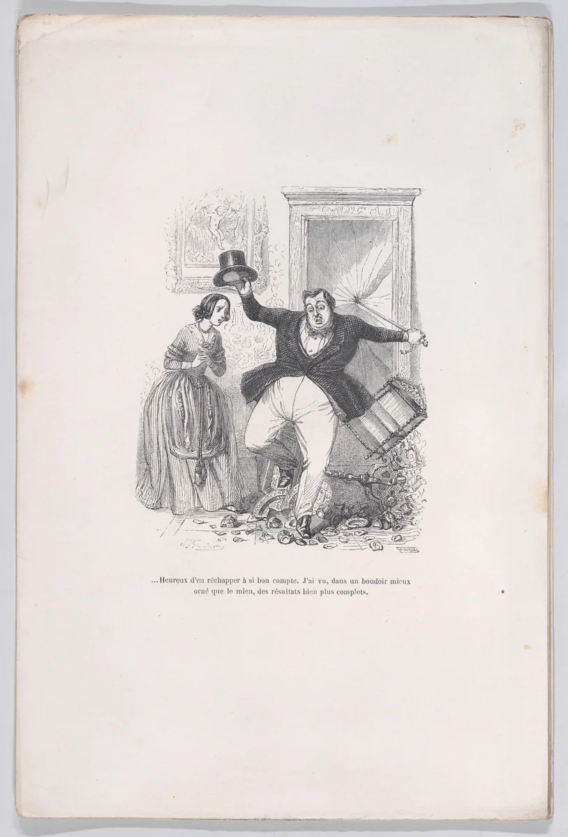 ...Happy to get away with it so cheaply, from "Little Miseries of Human Life" by J. J. Grandville, print, 1843