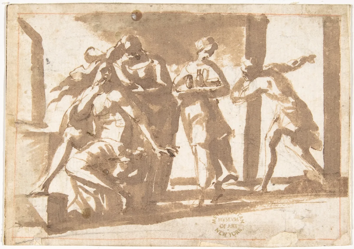 The Departure of Aeneas Announced to Dido? by Francesco Allegrini, drawing, 1624-1663