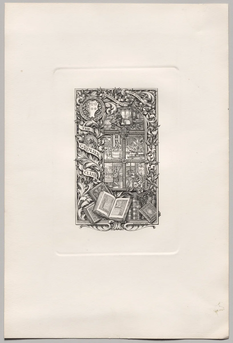 Bookplate for the Grolier Club by Edwin Davis French, print, 1894