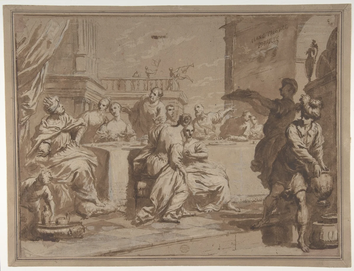 The Feast of Belshazzar by Antonio Gionima, drawing, 1697-1732