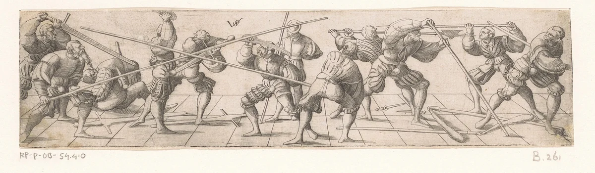 Schermoefeningen door dertien soldaten by Unknown, print, 1524-1562