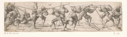 Schermoefeningen door dertien soldaten by Unknown, print, 1524-1562