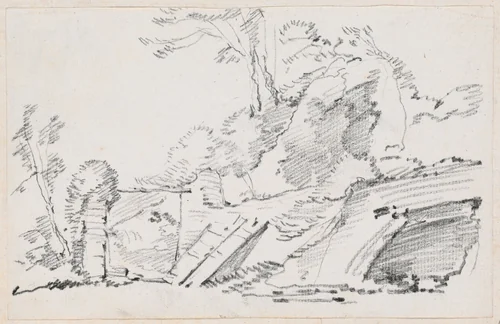 An Ancient Wall with a Ruined Gate by Joseph-Marie Vien, drawing, 1744-1750