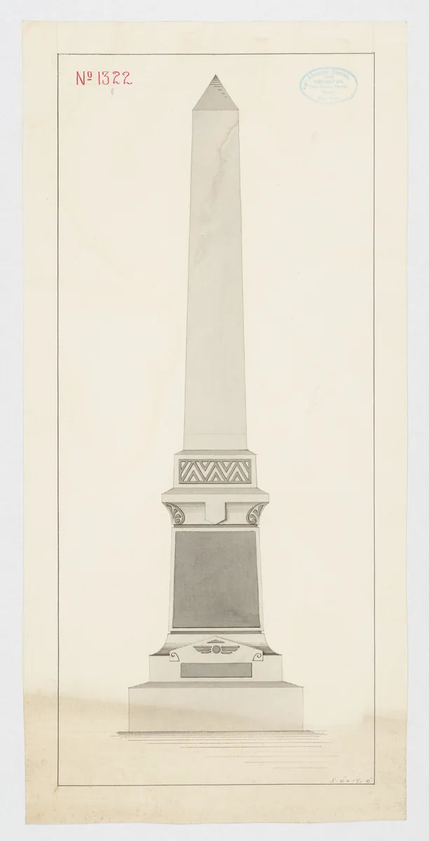 Obelisk Grave Monument, No. 1322 by Alexander Maxwell, drawing, 1840-1880