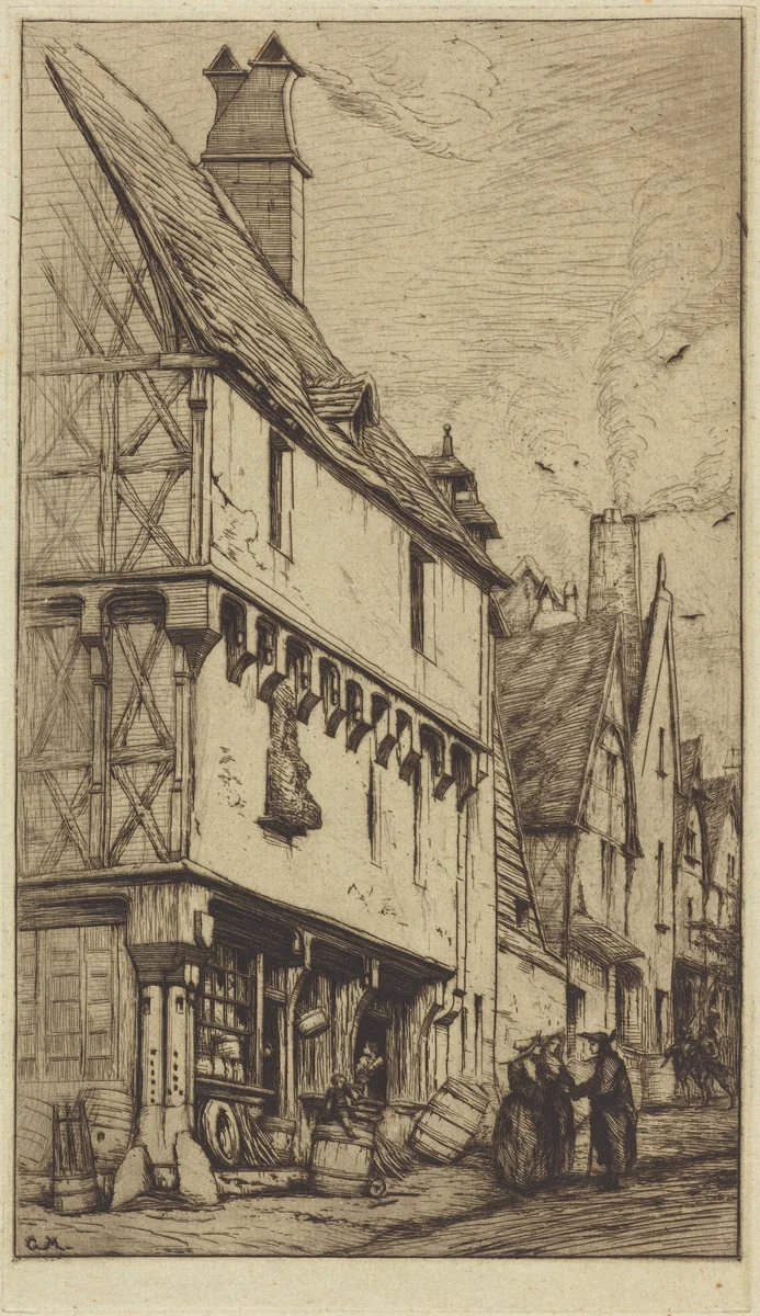 Ancienne habitation à Bourges, dite "La Maison du Musicien" (An Old House at Bourges, Sometimes Called the "Musician's House") by Charles Meryon, print, 1860