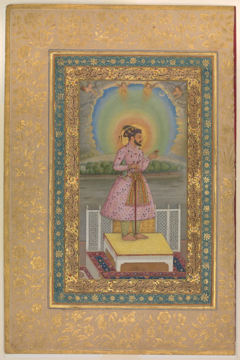 "Shah Jahan on a Terrace, Holding a Pendant Set With His Portrait", Folio from the Shah Jahan Album by Chitarman, manuscript, 1627-1628