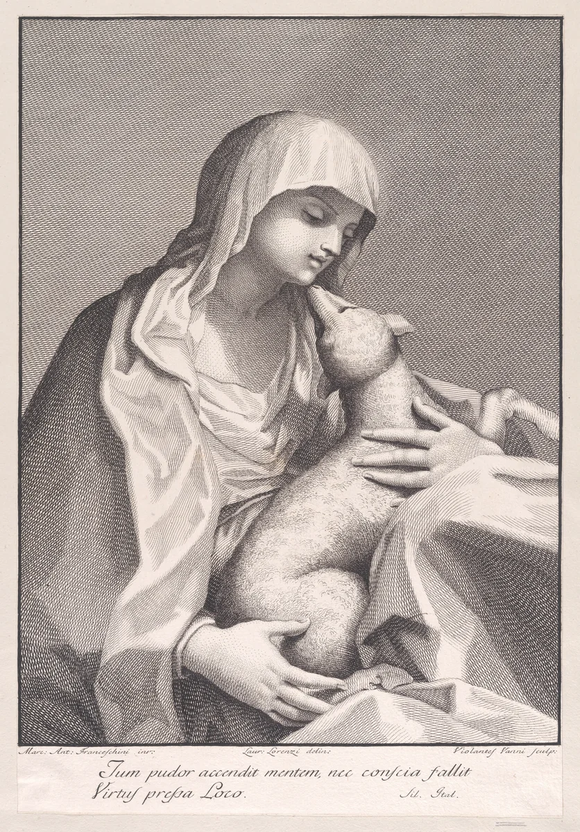 Saint Agnes with a lamb by Violante Vanni, print, 1774