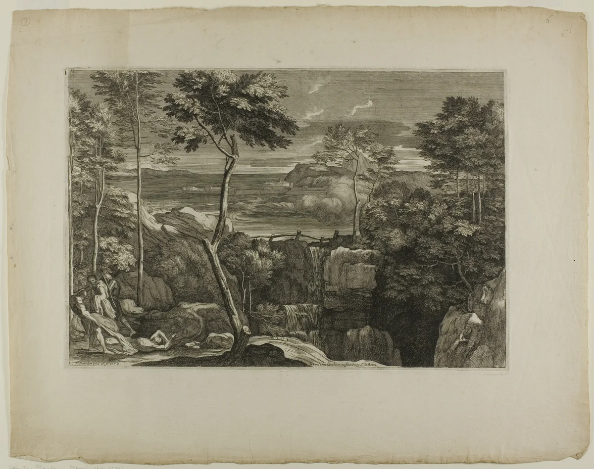 Landscape with Three Brigands and Their Victim by Sébastien Bourdon, print, 1668-1671