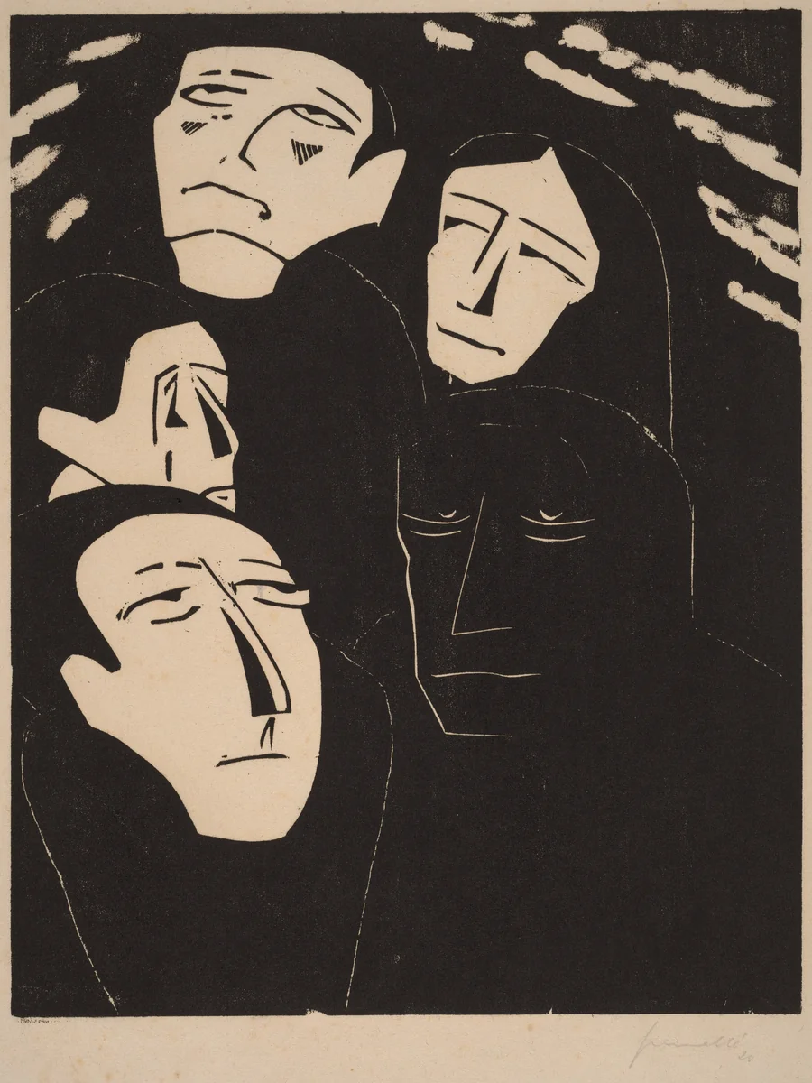 Eavesdropping by Walter Gramatté, print, 1919-1920