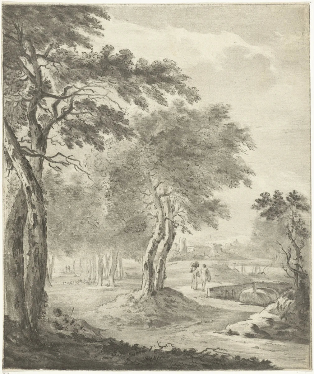 Landschap met jager en hond by Jurriaan Cootwijck, print, 1724-1798