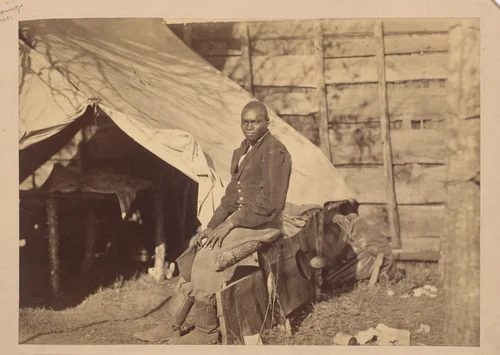 [Black Soldier in Camp] by Alexander Gardner, photograph, 1861-1865