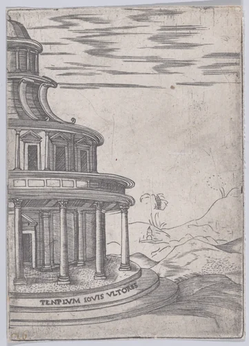 Templum Iovis Ultoris, from "Views of Ancient Roman Temples and Arches" by anonymous, print, 1535-1540