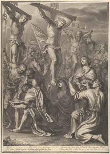 Christ on the Cross with St. Mary and St. John, from The Passion of Christ, plate 19 by Grégoire Huret, print, 1664