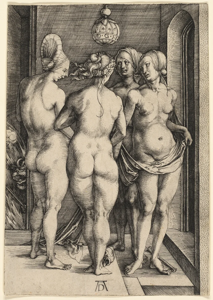 The Four Naked Women by Albrecht Dürer, print, 1497