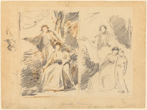 Two Studies for a Portrait of the Warren Family by George Romney, drawing, 1763-1773