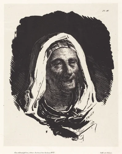 Head of an Old Woman (Tête de vielle dame) by Nicolas Toussaint Charlet, print, 1828