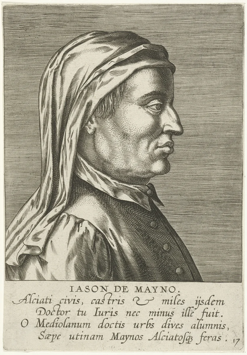 Portret van Giasone del Maino by Philips Galle, print, 1587-1606