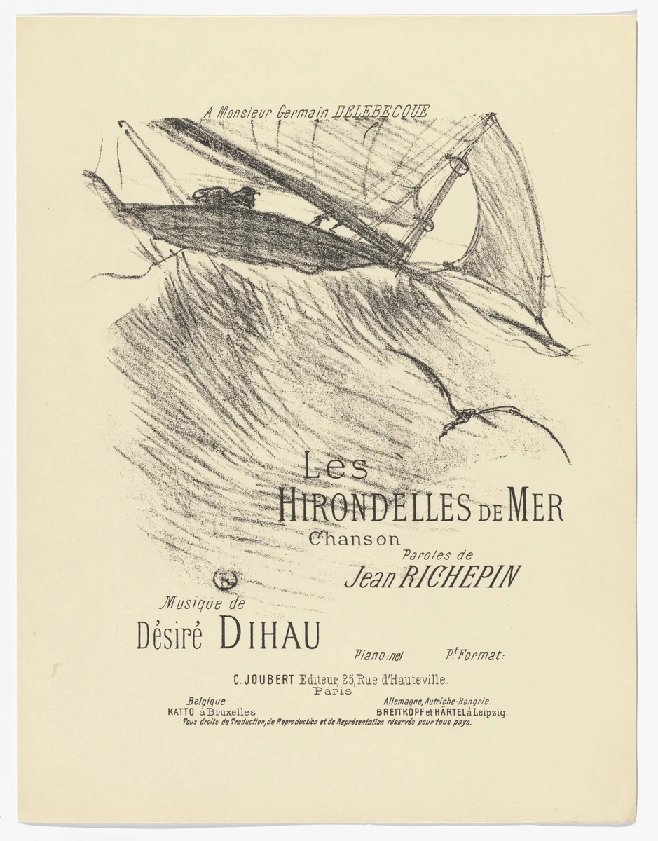 The Sea Swallows (Les hirondelles de mer) from- Quatorze lithographies originales (Mélodies de Désiré Dihau) by Henri de Toulouse-Lautrec, illustrated book, 1895