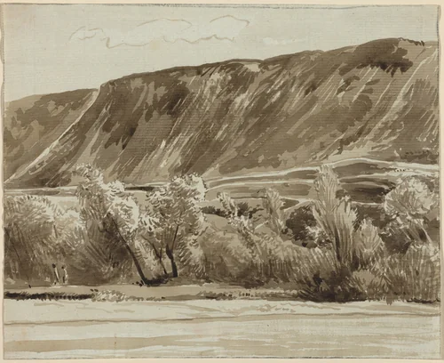 A River Bank with Mountains Beyond by Franz Kobell, drawing, 1749-1822