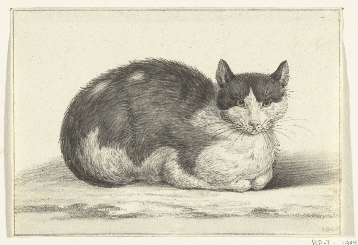 Liggende kat, naar rechts by Jean Bernard, drawing, 1800